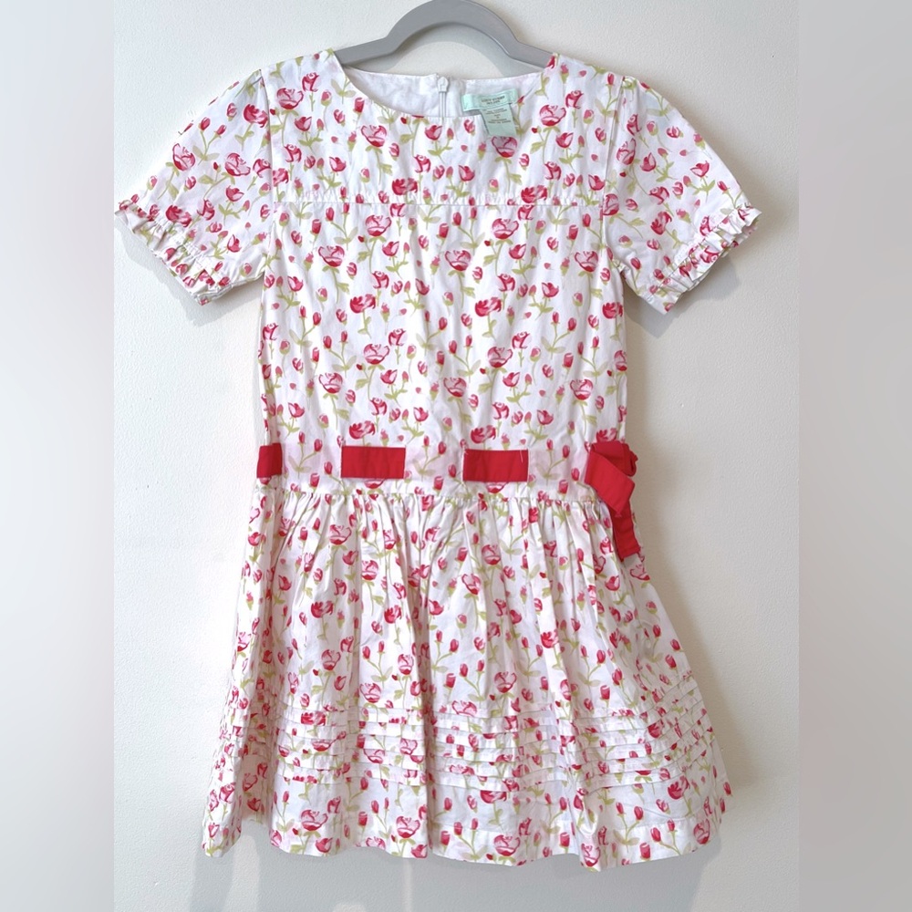 Girls Lucy Sykes NY Dress. Summer White with Tulips. Drop waist. 100% Cotton. 6